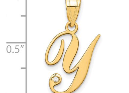 14K Yellow Gold Script Letter Initial Pendant with Diamond Accent Jewelry Charm Necklace (Style YC252Y)
