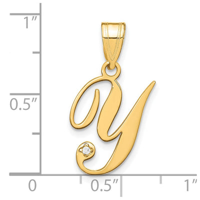 14K Yellow Gold Script Letter Initial Pendant with Diamond Accent Jewelry Charm Necklace