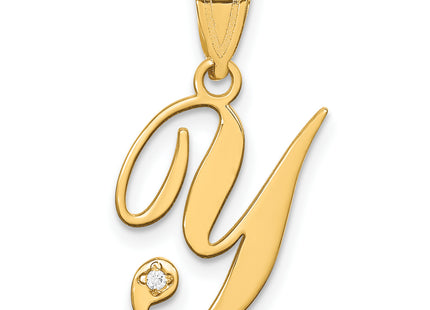 14KY Script Letter Initial Pendant with Diamond