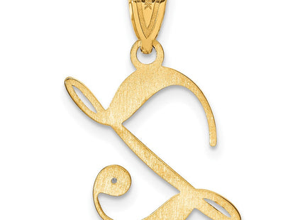 14K Yellow Gold Script Letter Initial Pendant with Diamond Accent Jewelry Charm Necklace (Style YC252Z)