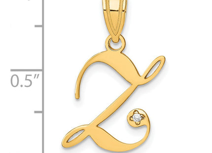 14K Yellow Gold Script Letter Initial Pendant with Diamond Accent Jewelry Charm Necklace (Style YC252Z)