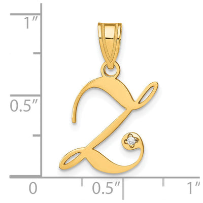 14K Yellow Gold Script Letter Initial Pendant with Diamond Accent Jewelry Charm Necklace
