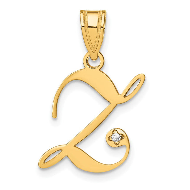 14K Yellow Gold Script Letter Initial Pendant with Diamond Accent Jewelry Charm Necklace