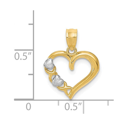 14K White Gold/White Rhodium Polished Heart and -X- Pendant