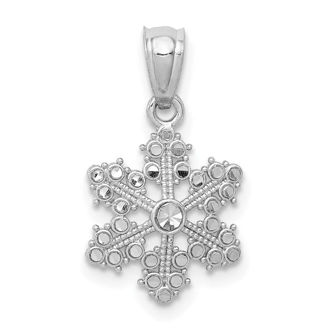 14k White Gold Snowflake Pendant, 18 x 10mm