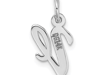 14k White Gold Small Script Letter V Initial Charm (Style YC659V)