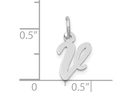 14k White Gold Small Script Letter V Initial Charm (Style YC659V)
