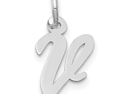 14k White Gold Small Script Letter V Initial Charm (Style YC659V)