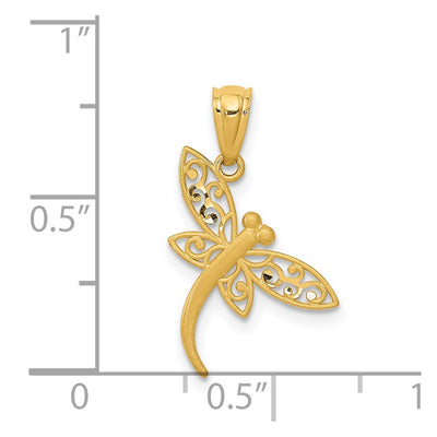 14K Satin Diamond-cut Dragonfly Pendant
