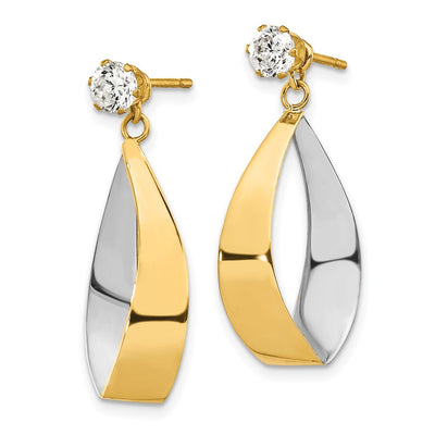 14K Oval Dangle Jacket w/Rhodium and CZ Earrings