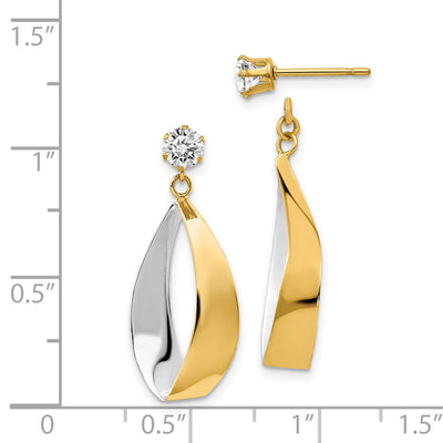 14K Oval Dangle Jacket w/Rhodium and CZ Earrings