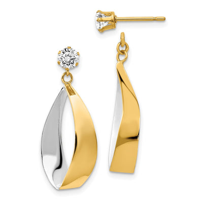 14K Oval Dangle Jacket w/Rhodium and CZ Earrings