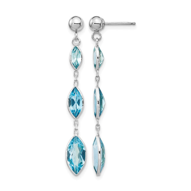 14K WG Blue Topaz Post Earrings, 36 x 5mm