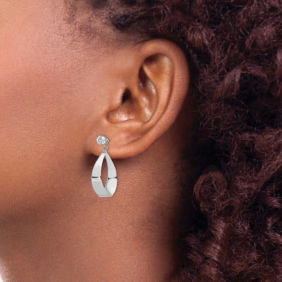 14K White Gold Polished Oval Dangle with CZ Stud Earring Jackets