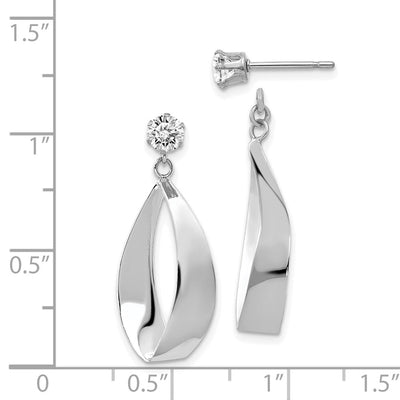 14K White Gold Polished Oval Dangle with CZ Stud Earring Jackets