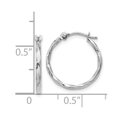 14K White Gold Twisted Hoop Earrings, 14 x 1.5mm