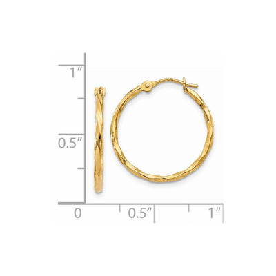 14K Twist Hoop Earrings, 17 x 1.5mm