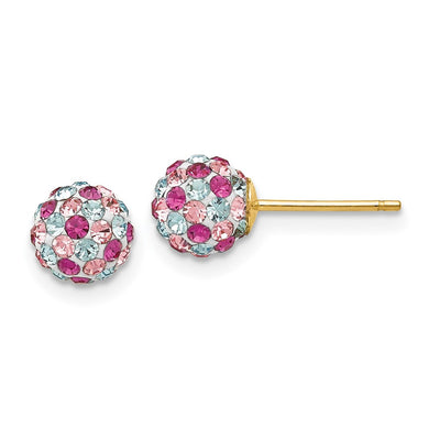14K Post Multi-colored Crystals Ball Earrings