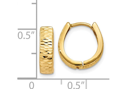 14K Gold Textured and Polished Hinged Hoop Earrings (Style YE1678)