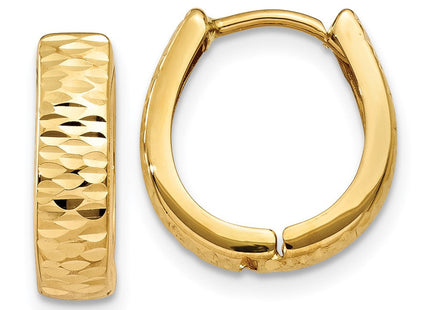 14K Gold Textured and Polished Hinged Hoop Earrings (Style YE1678)
