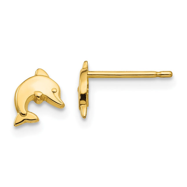 14K Polished Dolphin Post Earrings, 7 x 6mm
