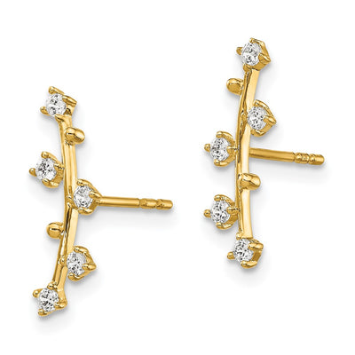 14K Polished Bar CZ Post Earrings