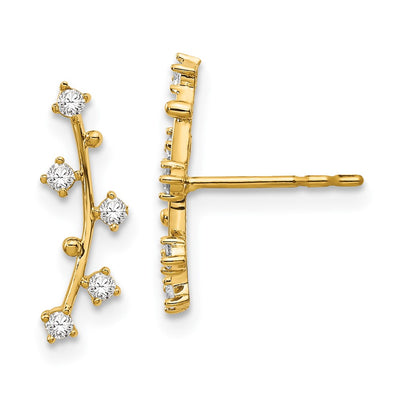 14K Polished Bar CZ Post Earrings