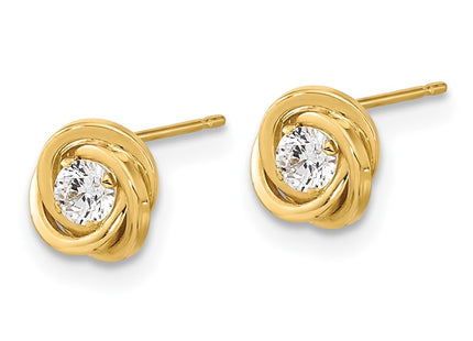14K gold cubic zirconia knot earrings, alternate view