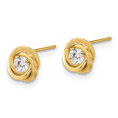 14K Polished CZ Love Knot Post Earrings, 6.5 x 6.5mm