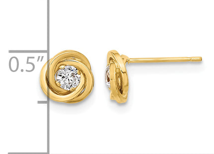 14K Polished CZ Love Knot Post Earrings, 6.5 x 6.5mm