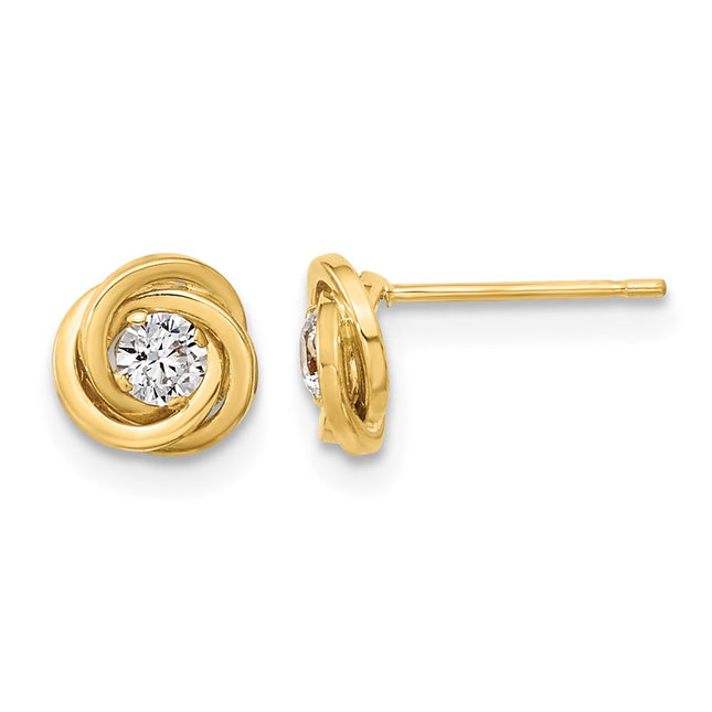 14K Polished CZ Love Knot Post Earrings, 6.5 x 6.5mm