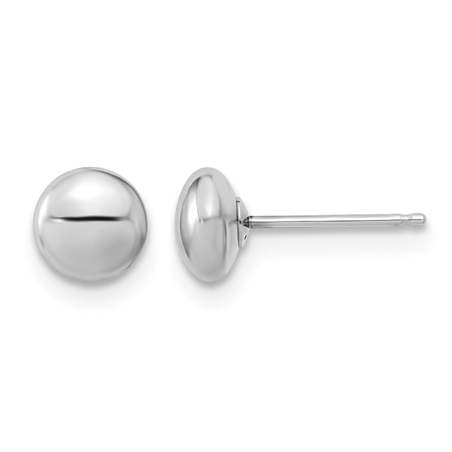 14K White Gold Polished Button Post Earrings, 5.5 x 5mm
