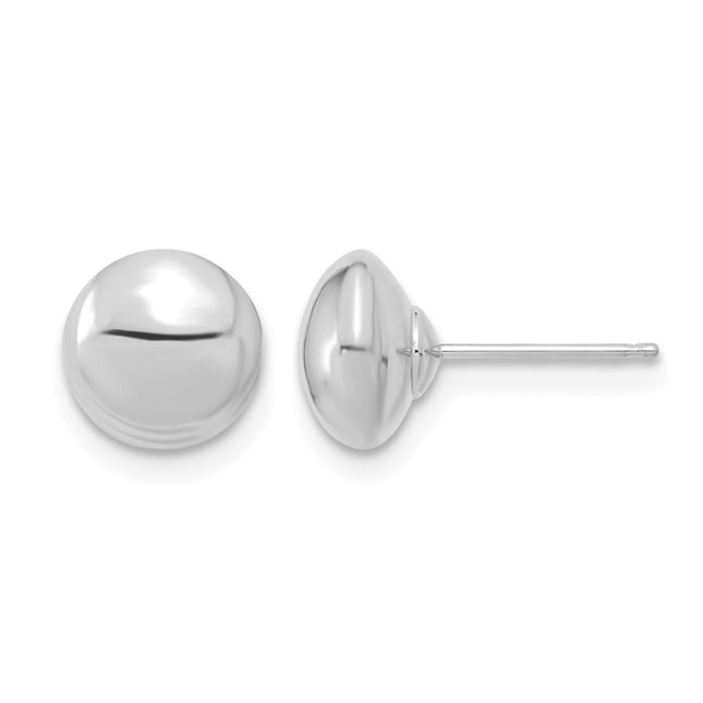 14K White Gold Polished Button Post Earrings, 8 x 8mm