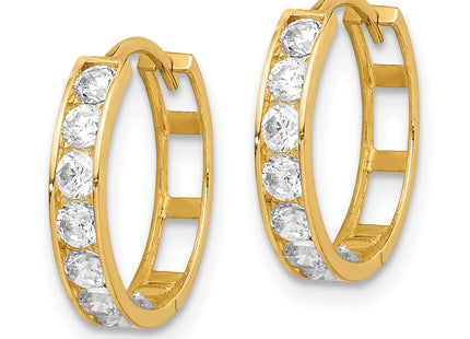 14K CZ Hinged Hoop Earrings, 16 x 3mm