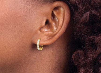14K CZ Hinged Hoop Earrings, 16 x 3mm