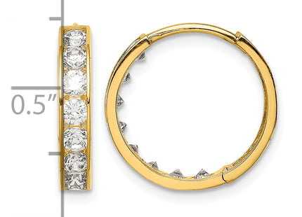 14K CZ Hinged Hoop Earrings, 16 x 3mm