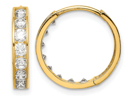 14K CZ Hinged Hoop Earrings, 16 x 3mm
