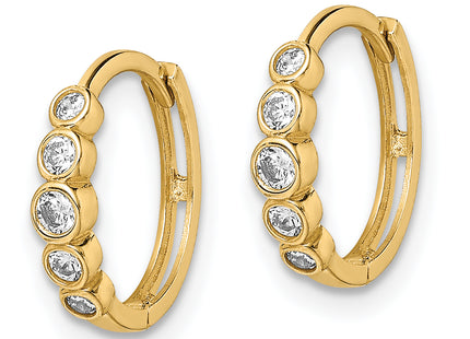 14K CZ Hinged Hoop Earrings, 11.8 x 12.3mm