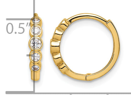 14K CZ Hinged Hoop Earrings, 11.8 x 12.3mm