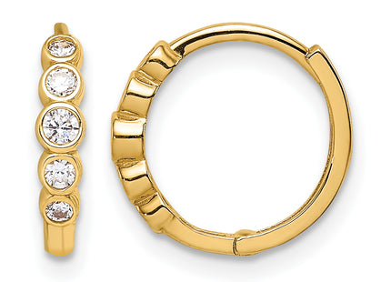 14K CZ Hinged Hoop Earrings, 11.8 x 12.3mm
