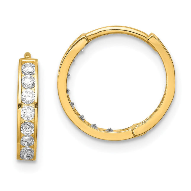 14K CZ Hinged Hoop Earrings, 16 x 3mm