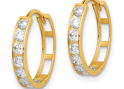 14K CZ Hinged Hoop Earrings, 14.5 x 2.5mm