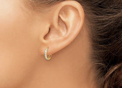 14K CZ Hinged Hoop Earrings, 14.5 x 2.5mm
