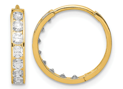 14K CZ Hinged Hoop Earrings, 14.5 x 2.5mm
