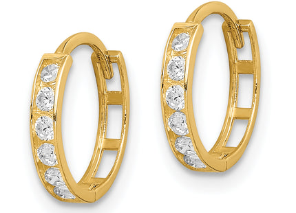 14K CZ Hinged Hoop Earrings, 10.75 x 2.5mm (1845)