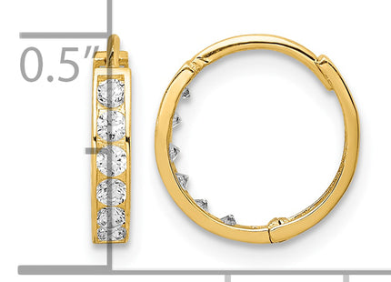 14K CZ Hinged Hoop Earrings, 10.75 x 2.5mm (1845)