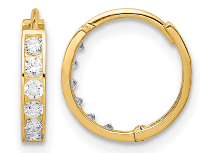 14K CZ Hinged Hoop Earrings, 10.75 x 2.5mm (1845)