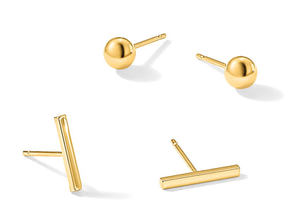 14K Bar and Ball Post Earrings Set