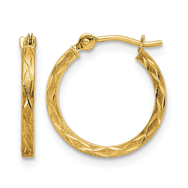 14K Polished and Satin Diamond-cut Hoop Earrings, 15.28 x 15.05mm