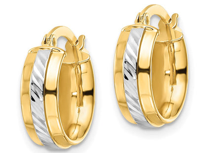 14k w/ White Rhodium Diamond-cut Hoop Earrings (Style YE1907)